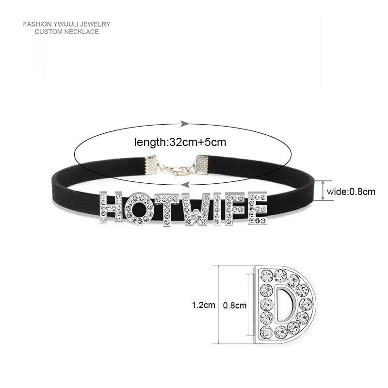 Rhinestone Letter Sexy HOT WIFE Necklace Bad Words Custom Choker Collar F4