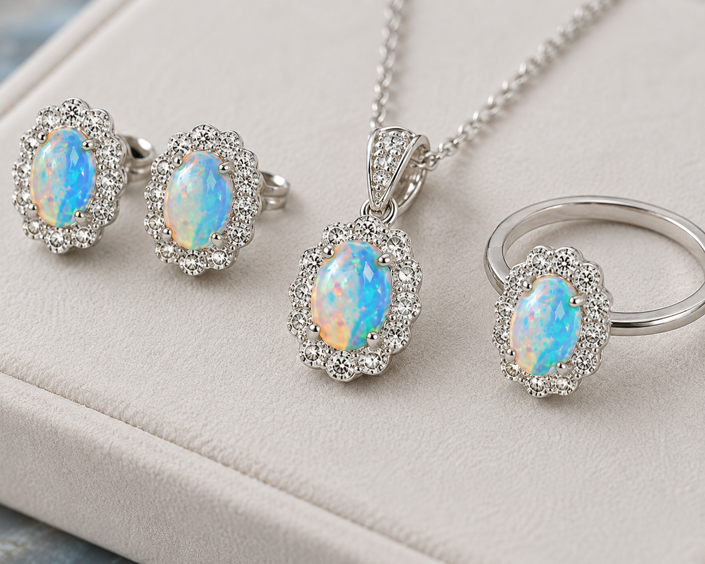 Natural 5x7mm Fire Opal Jewelry Set Ring Stud Earrings Pendant 925 Silver