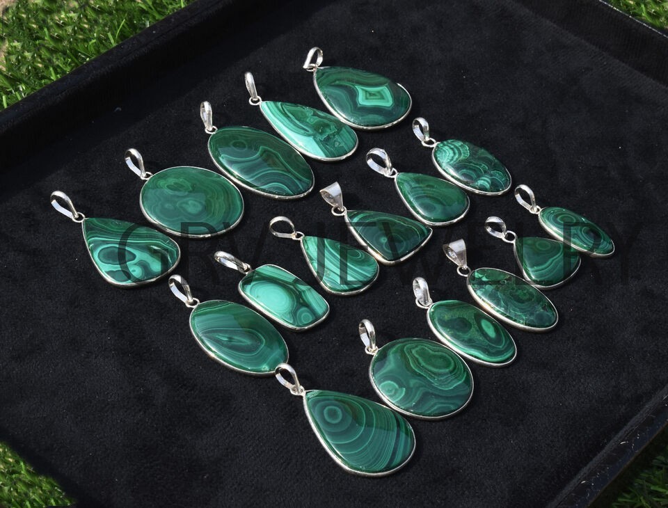 1-500 Pcs Malachite Pendant Wholesale Lot Bulk: Silver Plated WH-28