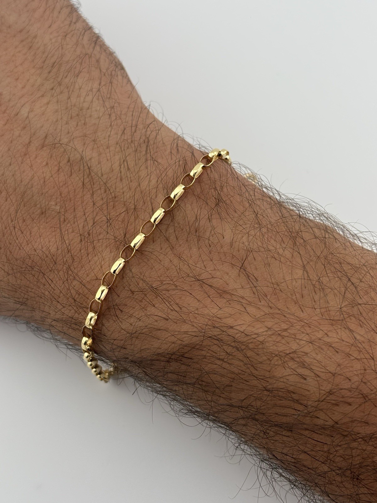 9ct Yellow Gold Ladies Solid Oval 3mm Belcher Bracelet 7.5 Inch Diamond Cut