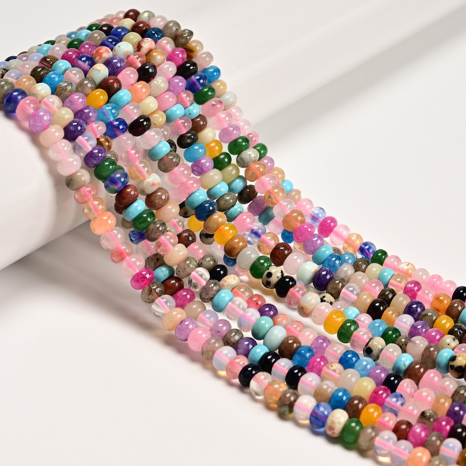 Mixed Gemstone Smooth Rondelle Beads Size 4x6mm 15.5” Strand