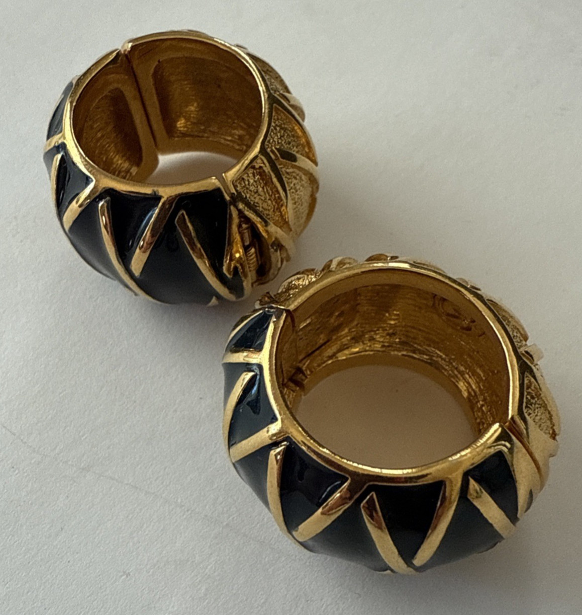 Vintage St John Hinged Enamel Hoop Earrings Gold Tone None Pierced