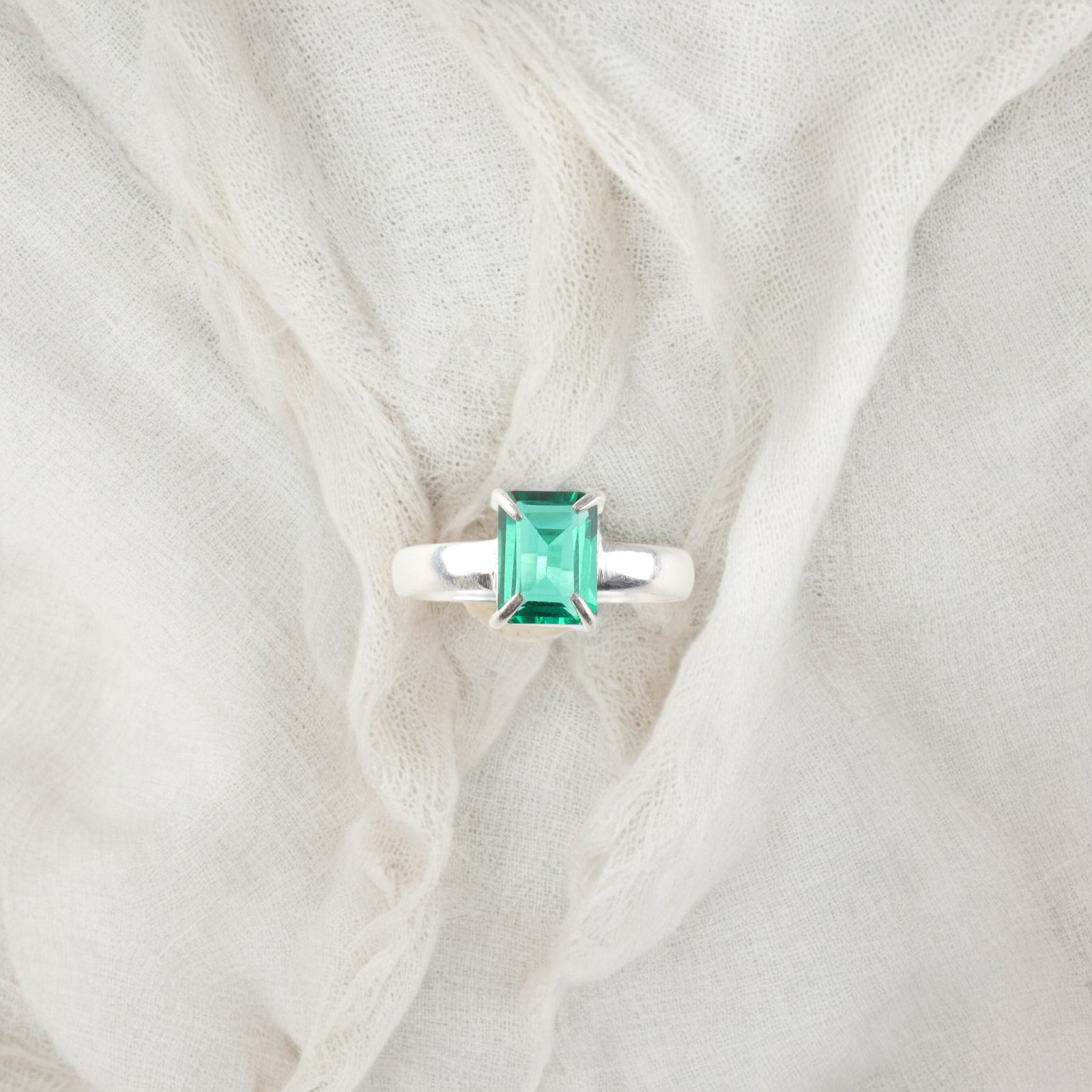 Lab Created Emerald Gemstone 925 Sterling Silver Ring Handmade Jewelry Ring Gift
