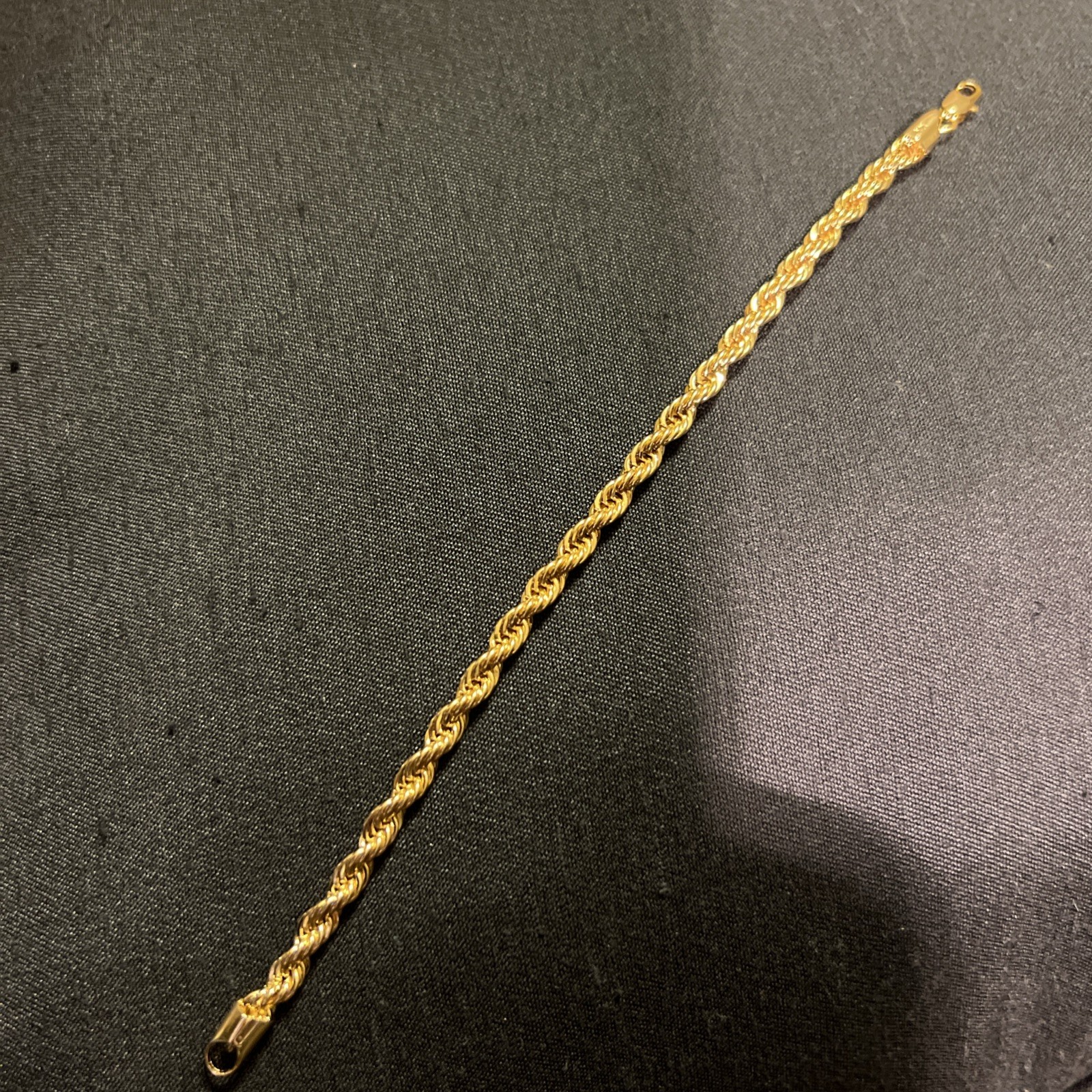 TWO 4MM 8INCH 14KT GOLD ELECTROPLATED 10x DIAMOND CUT ROPE BRACELETS