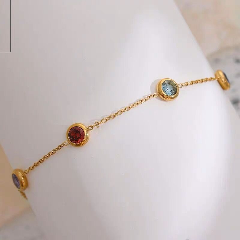 Woman 18K Gold Plated Stainless Steel Multicolor CZ Necklace Chain/Bracelet