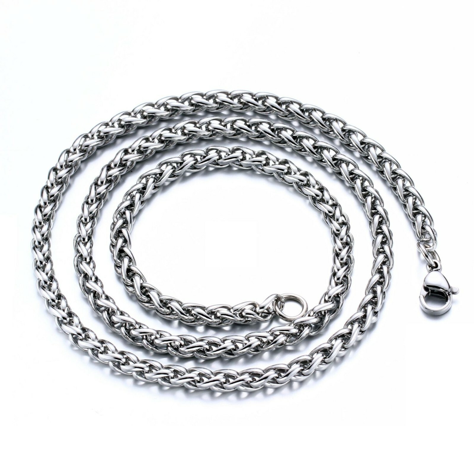 2.5/3/4/5/6/8mm 316L Man Woman Stainless Steel Wheat Braided Chains 7.5”-36”