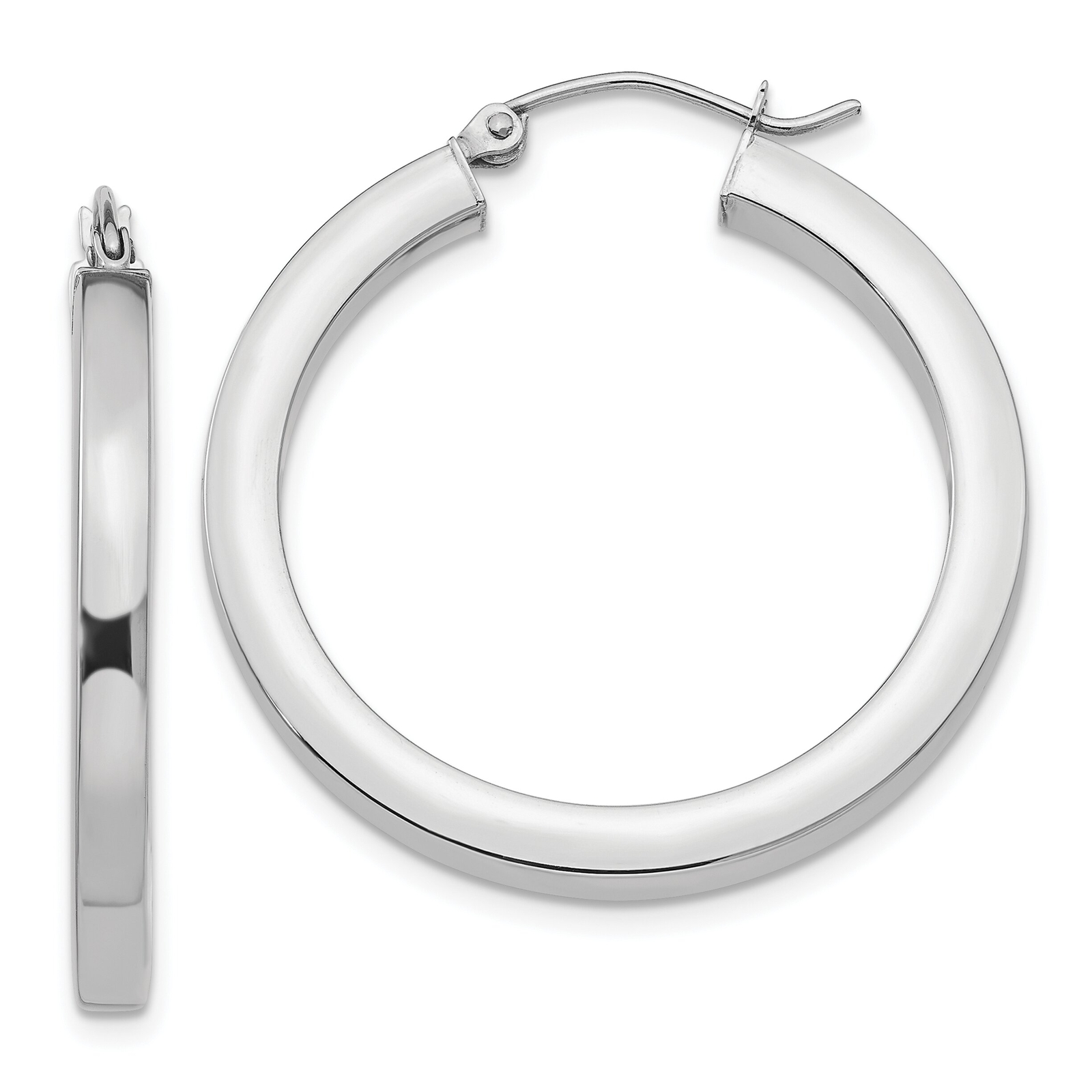 14K White Gold 30 x 3 mm Polished Square Tube Hoop Earrings Jewelry