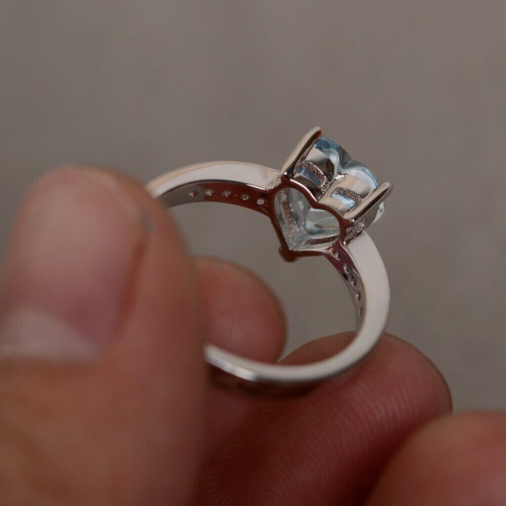 1.20 Ct Heart Cut Simulated Aquamarine Engagement Ring 14k White Gold Plated