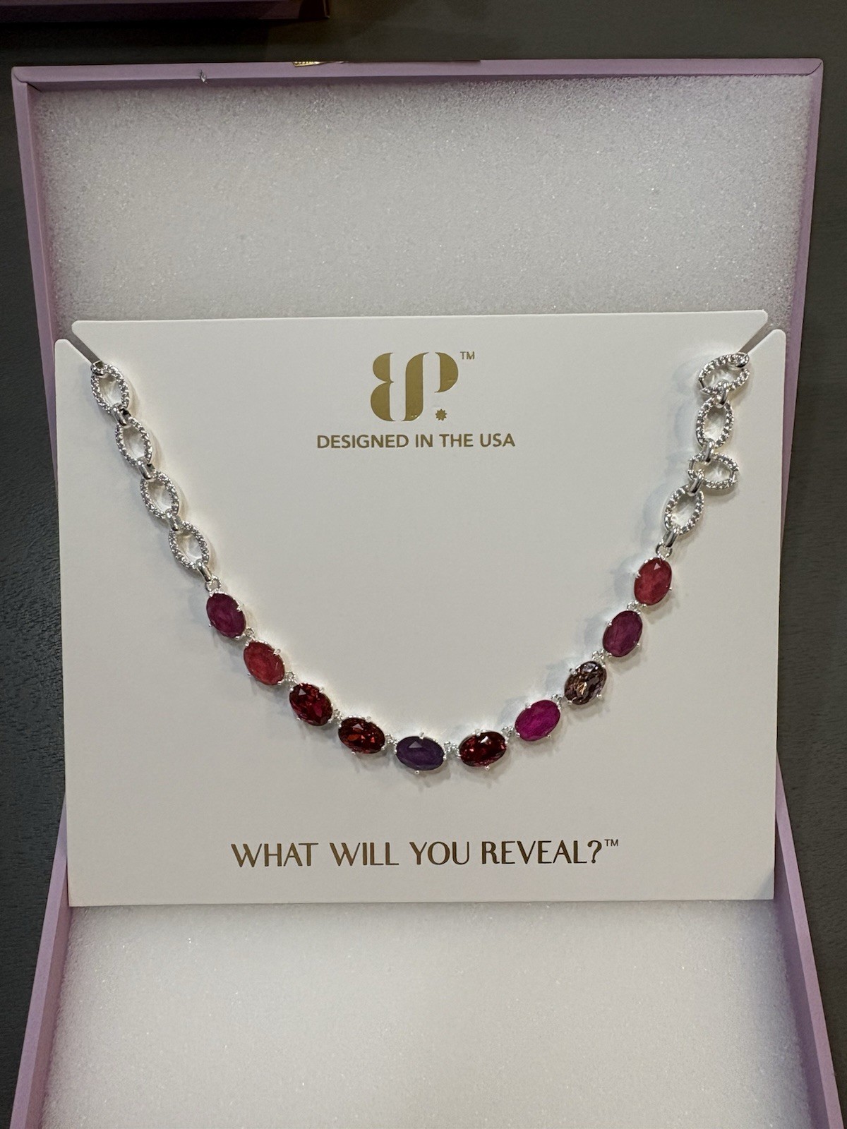 BP Silver Plated Oval Multicolor Crystal Bezel Adjustable Necklace 27″ NK54947