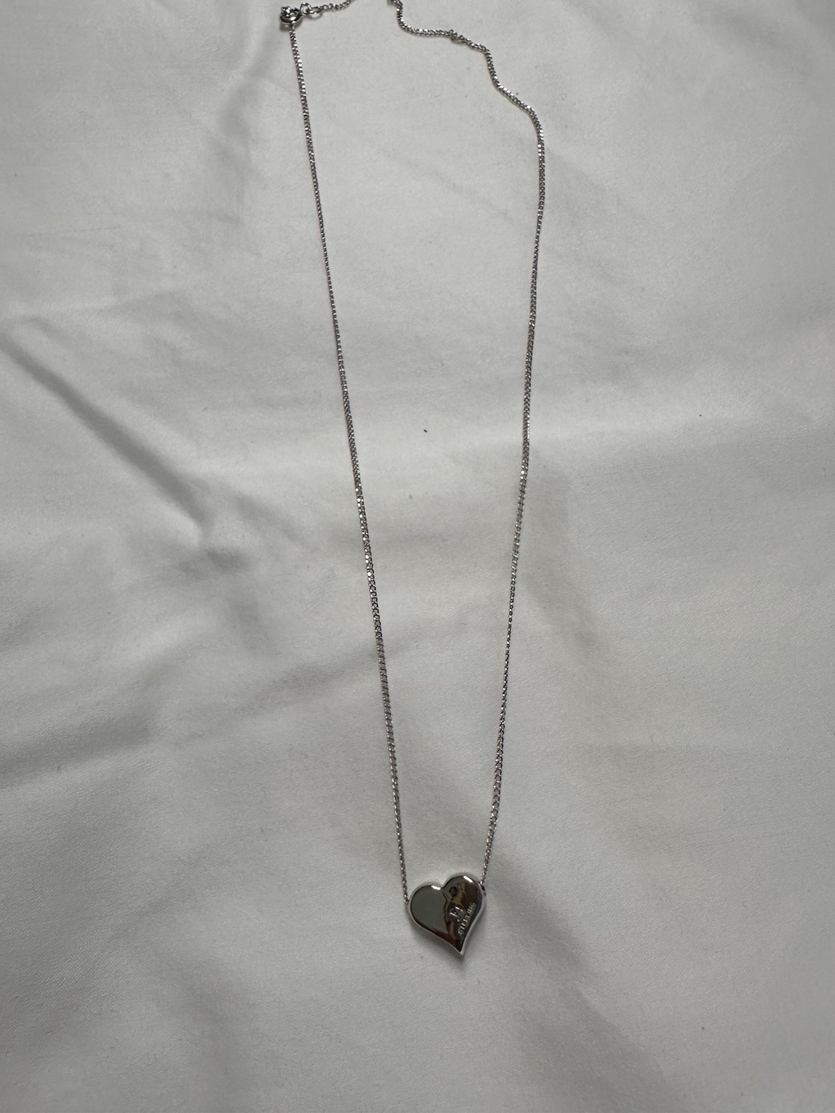 Silver Heart Charm Pendant Cable Chain Necklace 18 in Spring Ring Love