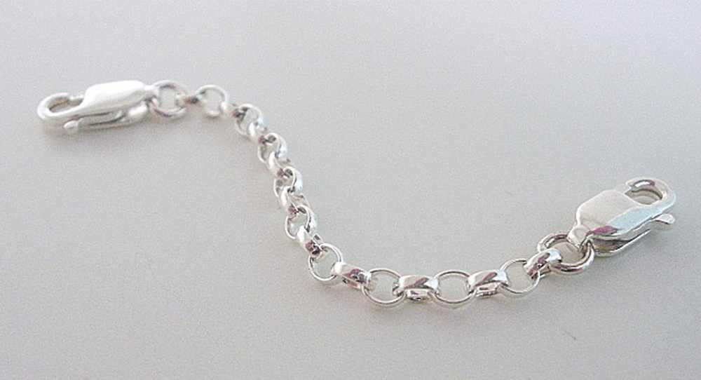 Sterling Silver Double Clasp Extension, Safety Chain Extender – 60mm / 2.3″