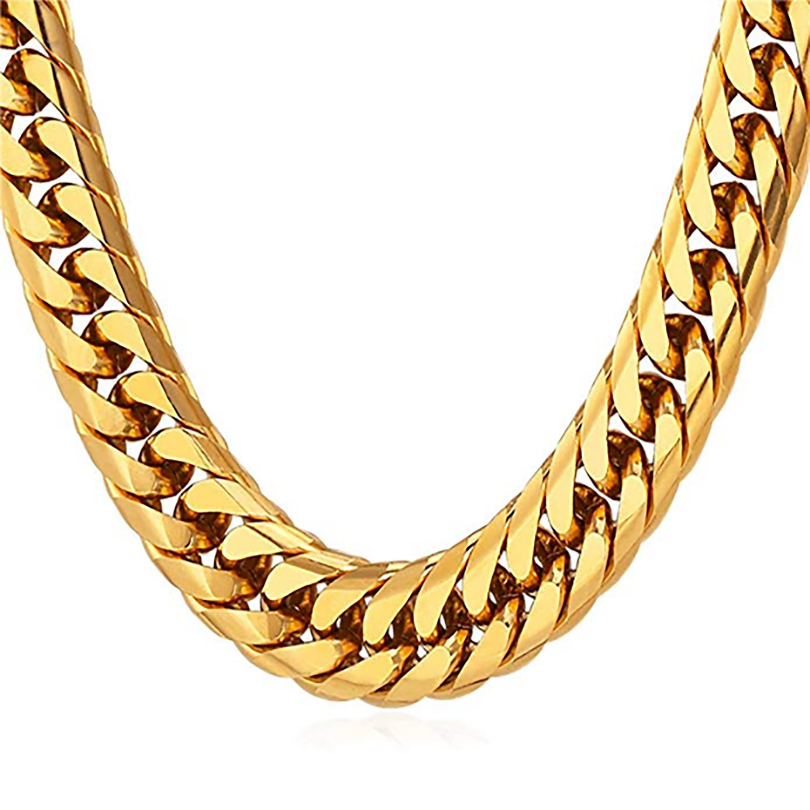Real ITALIAN 18K GOLD FINISH Double Cuban Curb Chain Necklace