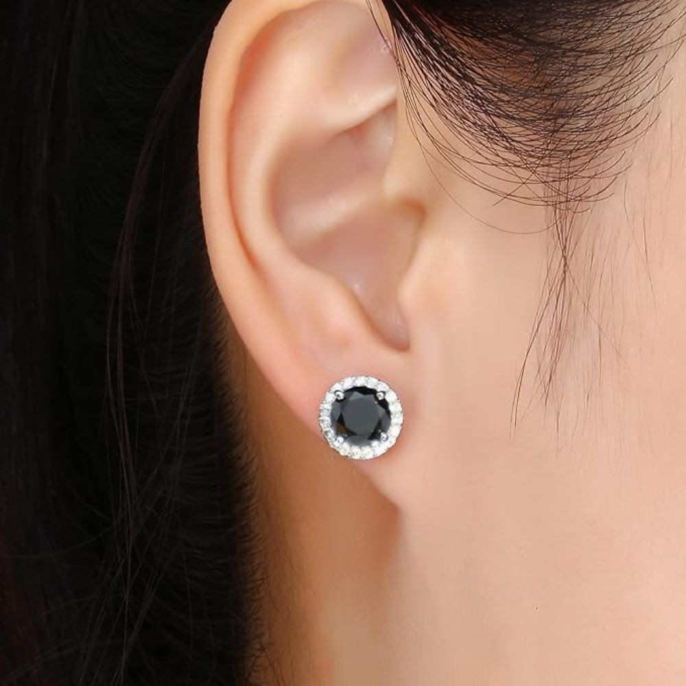 925 Solid Sterling Silver Set of 3 Black Cubic Zirconia Stud Earrings