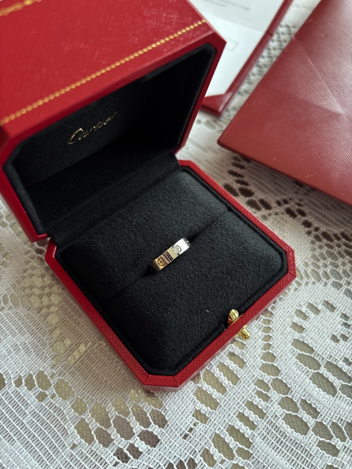 Cartier Love Ring 1 Diamond 18K White Gold Small Model Size 49 (US 5)