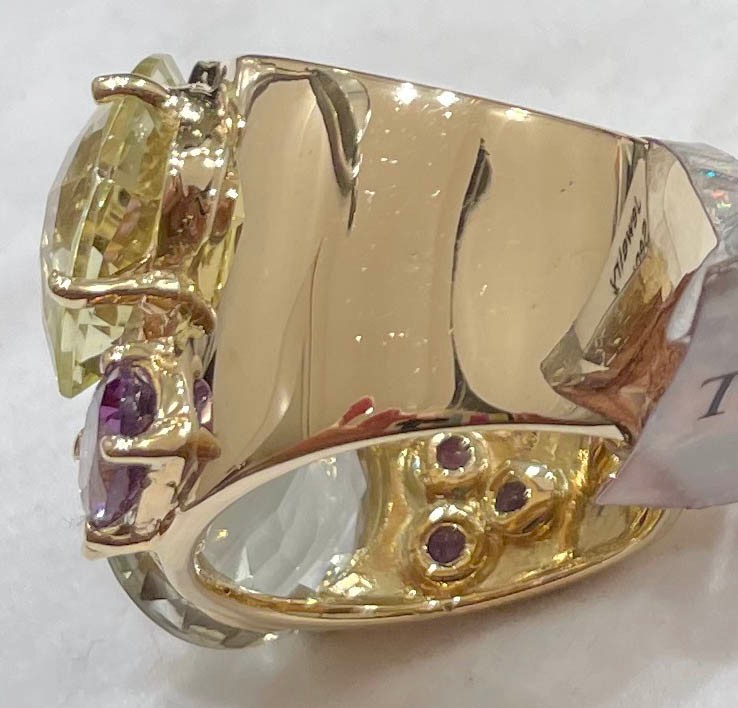 Very Good cond Auth Roberto Coin Ipanema Bold Multigem 18 KT Yellow Gold Ring
