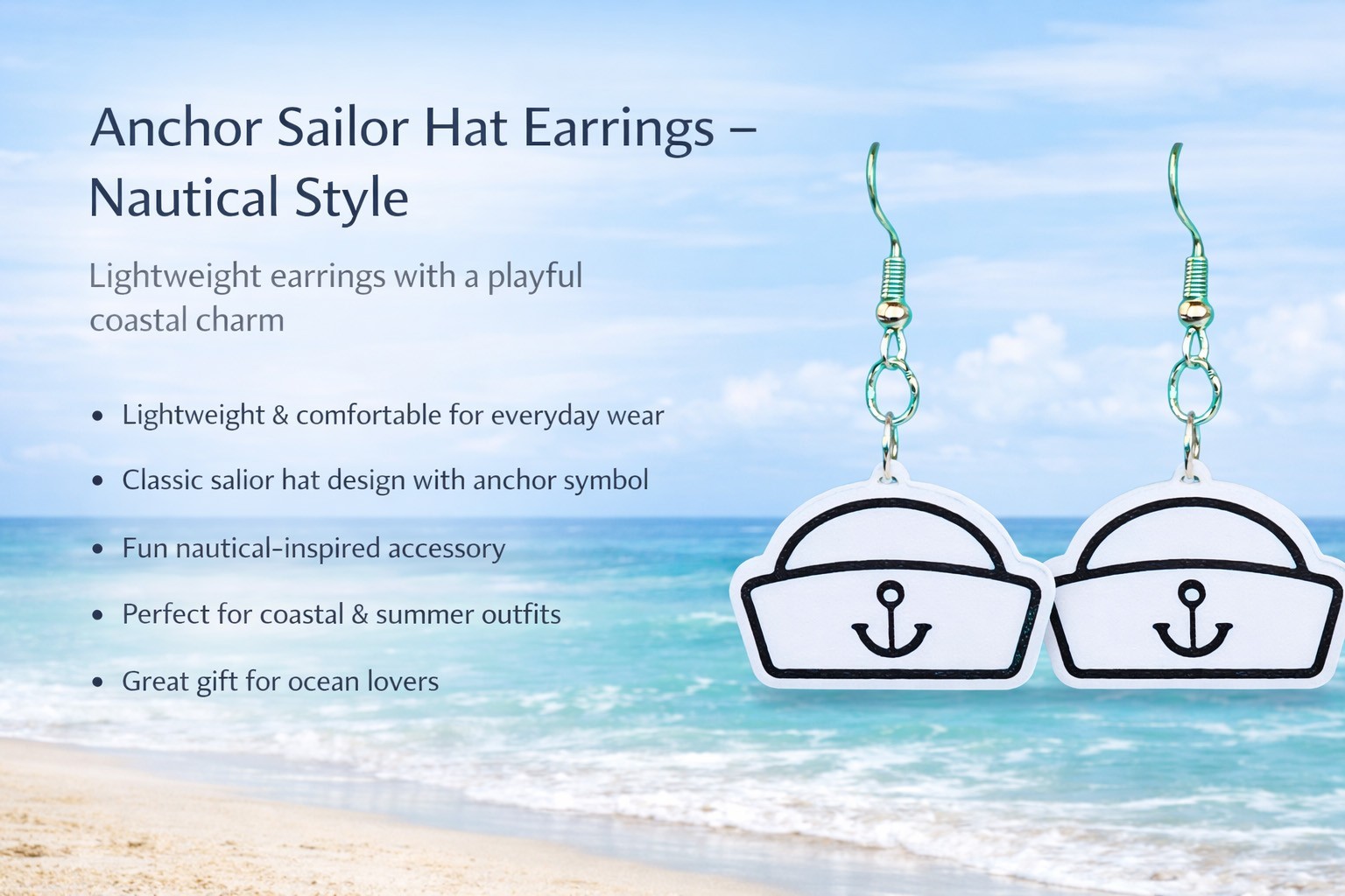 Sailor Hat Earrings Nautical Style Dangle Earrings Coastal Jewelry Gift