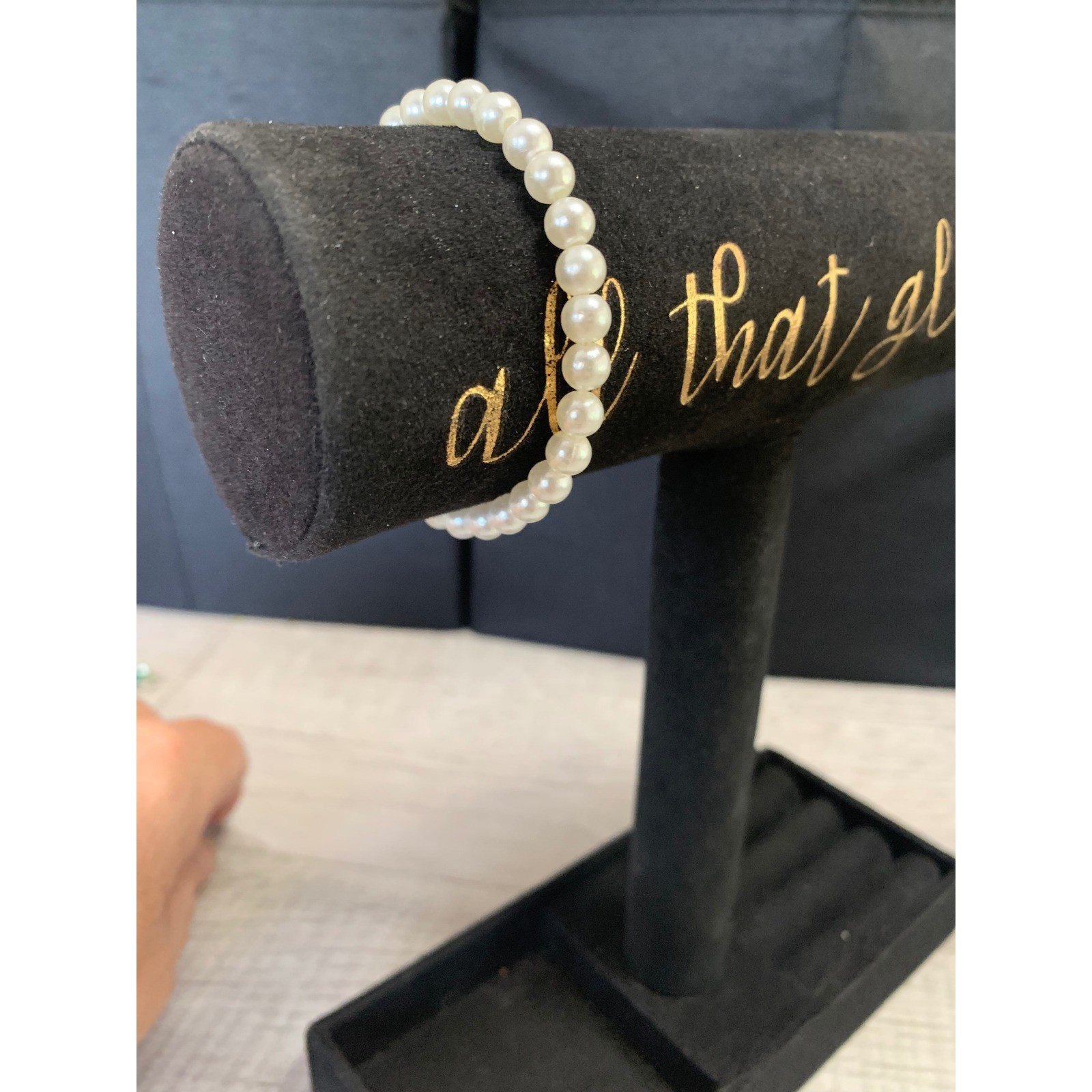 Faux Pearl Stretch Bracelet Cream Round Bead Elastic One Size 3052
