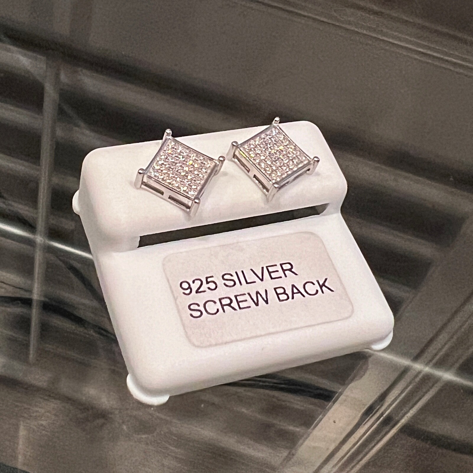 Real Solid 925 Silver Square Micro Pave CZ Iced Bling Out Hip Hop Earrings 9.5mm