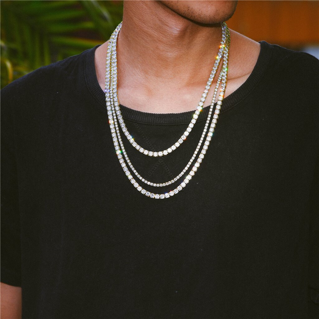 Mens Tennis Chain Necklace 100% Stainless Steel Cubic Zirconia Chain Bracelet