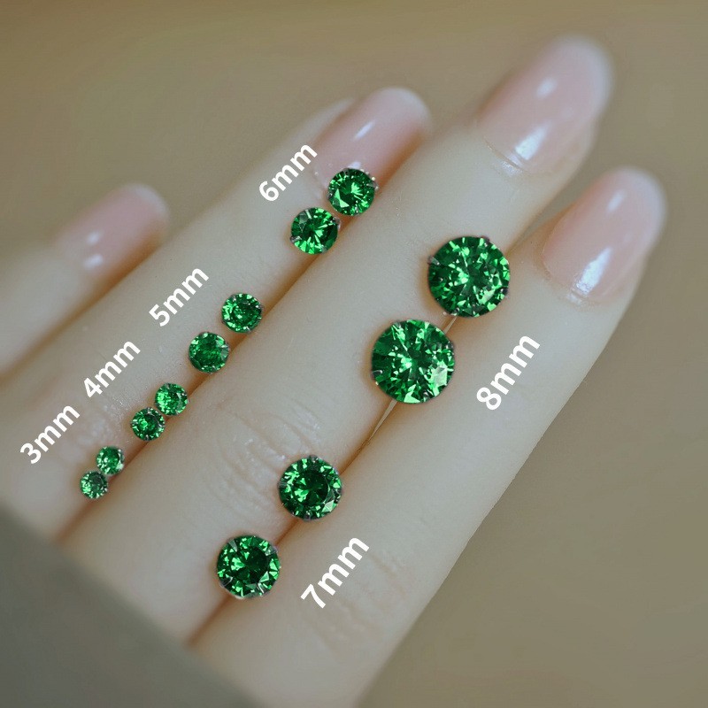 Men Women Green Round Solitaire CZ 925 Sterling Silver Mini Stud Earrings GIFT