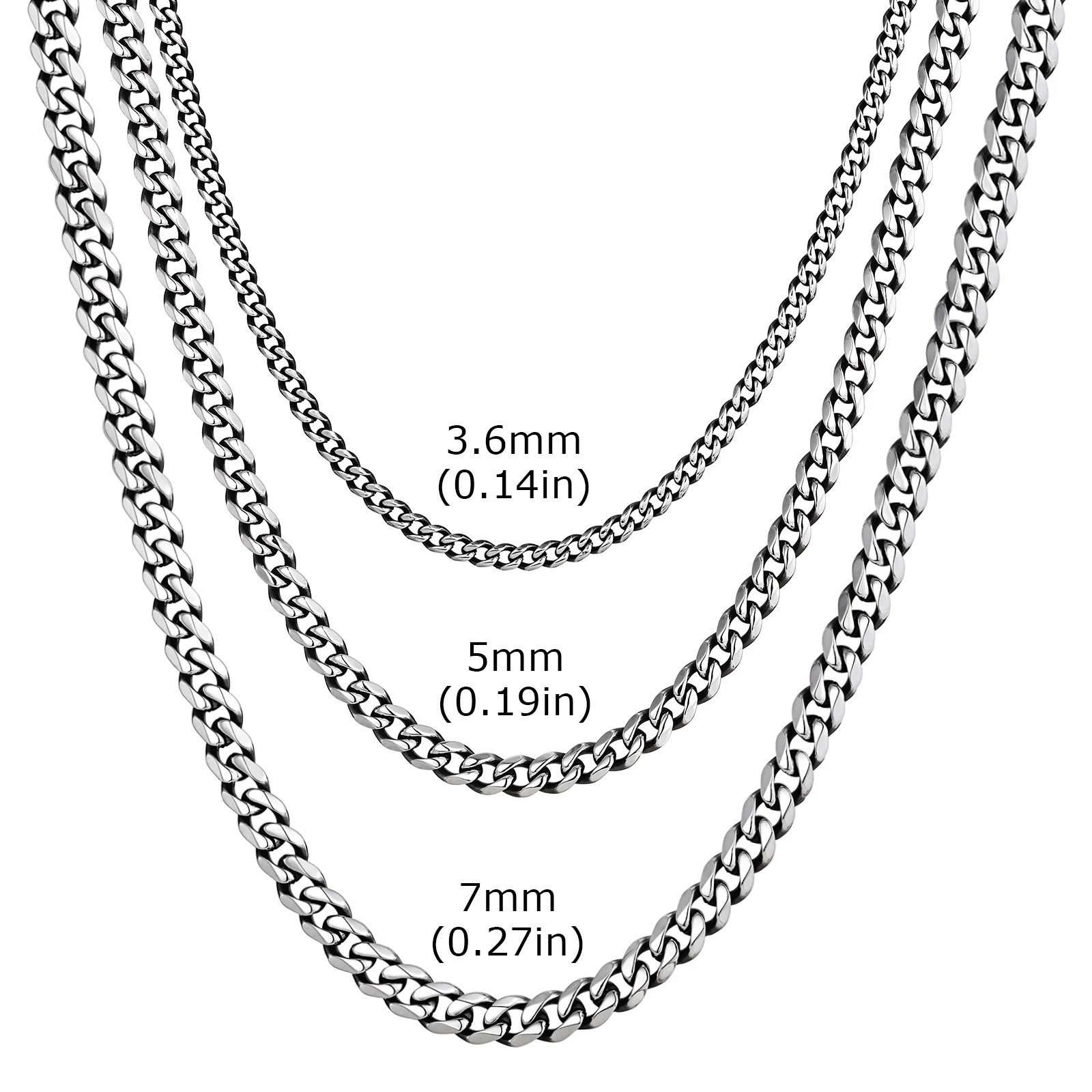 3/5/7mm Stainless Steel Cuban Link Chain Stainless Steel Necklace, Punk Hip-hop