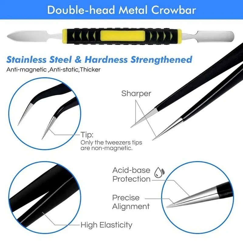 Stainless Steel Precision Tweezers Set Anti Static Electronic Repair Tools