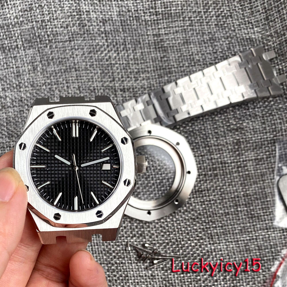 42mm Watch Case Bracelet For NH35 NH36 Automatic Black PVD Octagon Watch Case