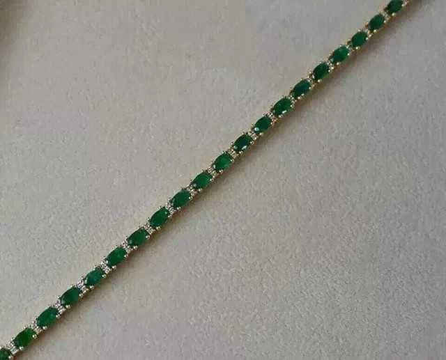 Natural Green Emerald 6TCW Oval Cut Tennis Bracelet 14k Yellow Gold Plated