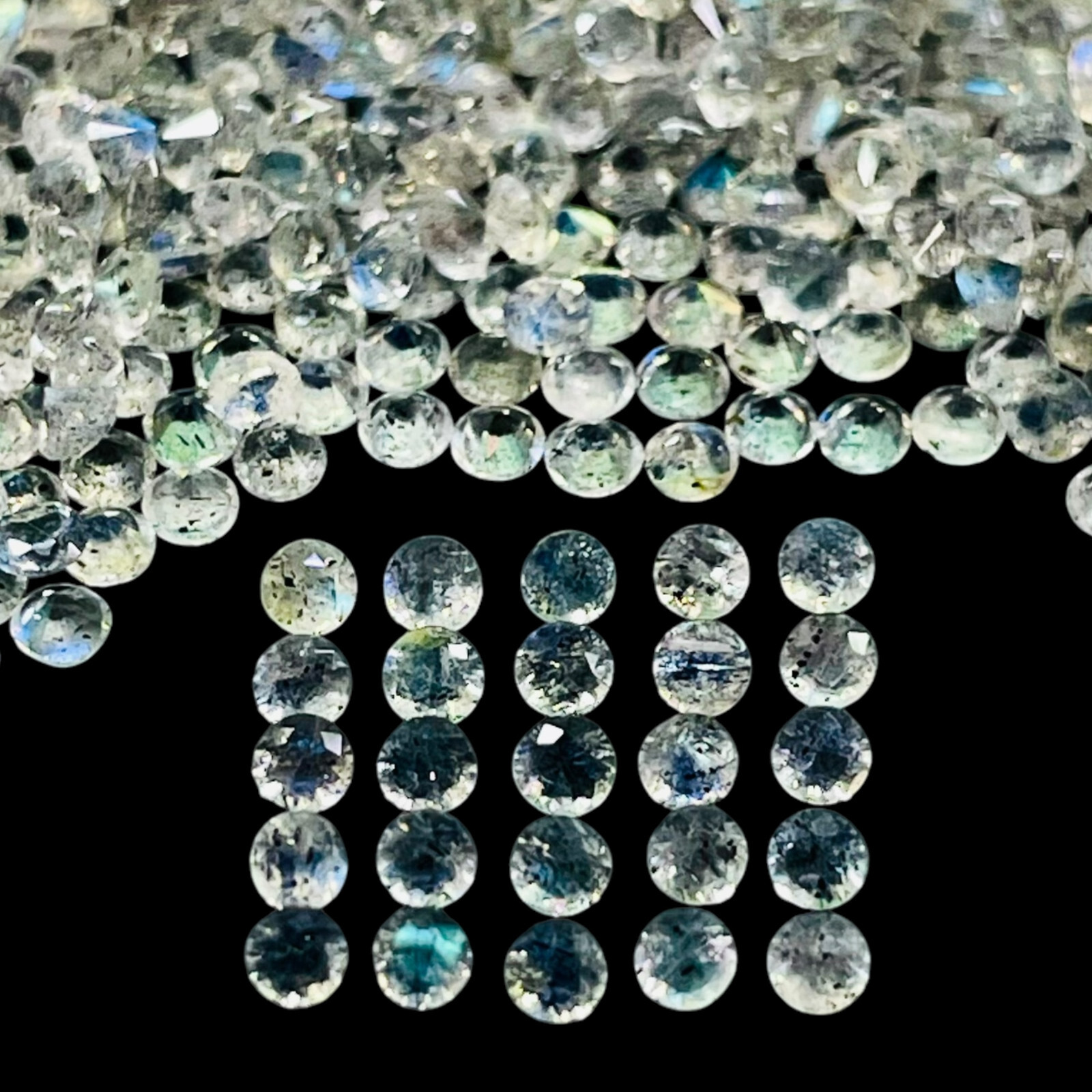 50 Pcs Natural Labradorite 2mm Round Diamond Cut Calibrated Loose Gemstones Lot