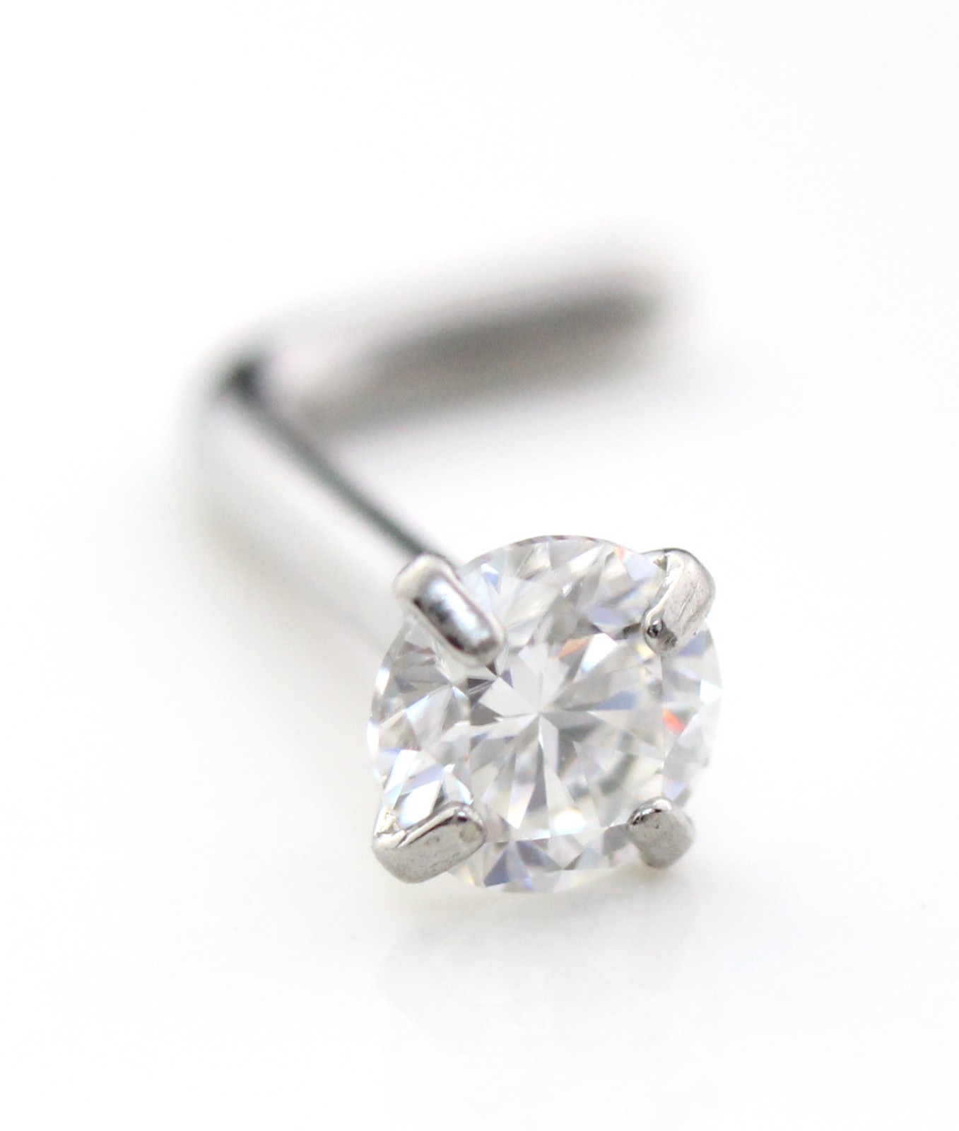 Moissanite L-Shape Nose Ring Silver Stud 18G 20G Surgical Steel Gold PVD
