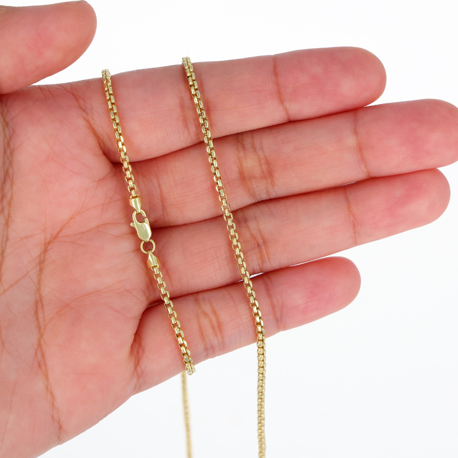 14K Yellow Gold 1.5mm-3.5mm Venetian Round Box Chain Necklace Men Women 16″- 30″