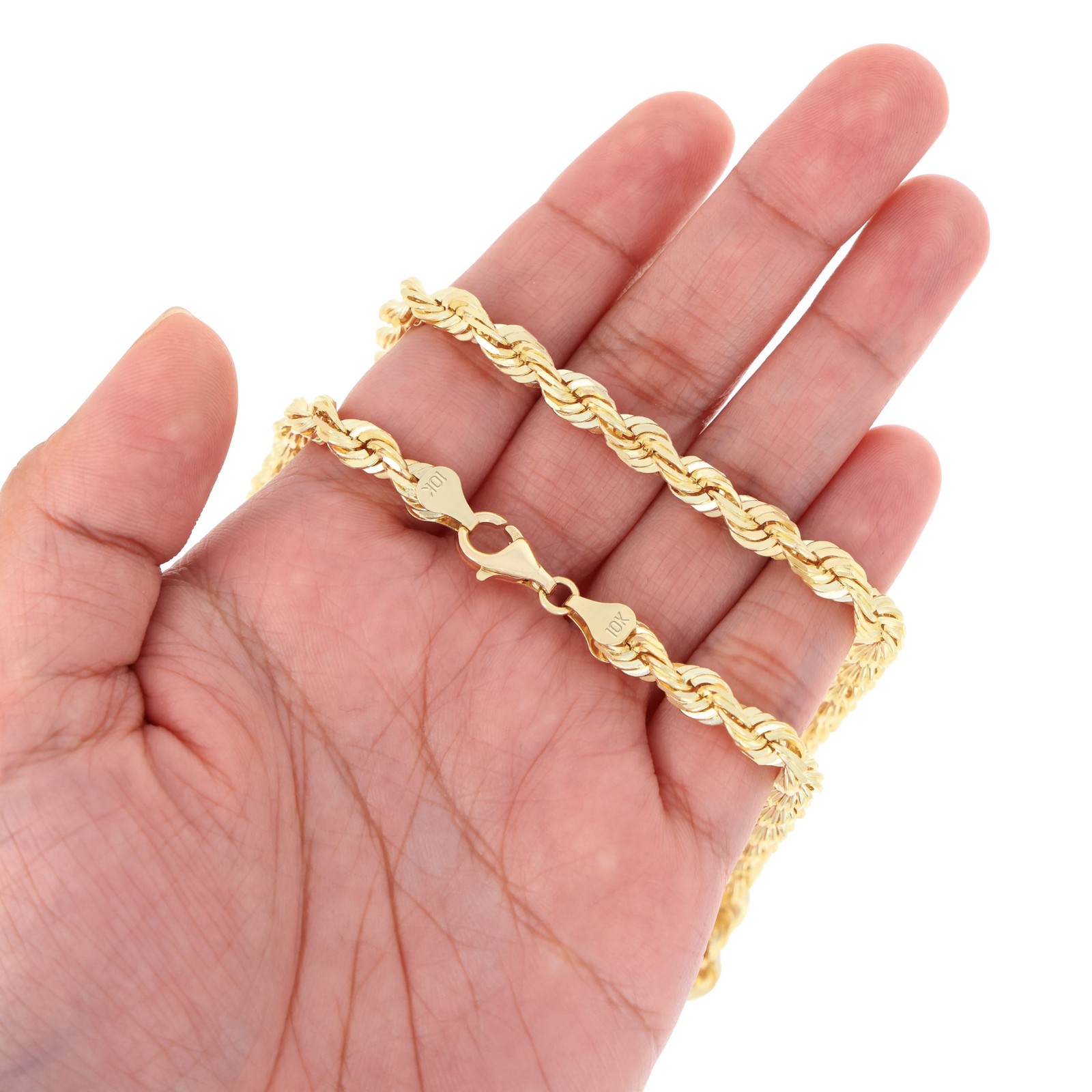 10K Yellow Gold 1.5mm-10mm Diamond Cut Rope Chain Necklace Mens Women 16″- 30″
