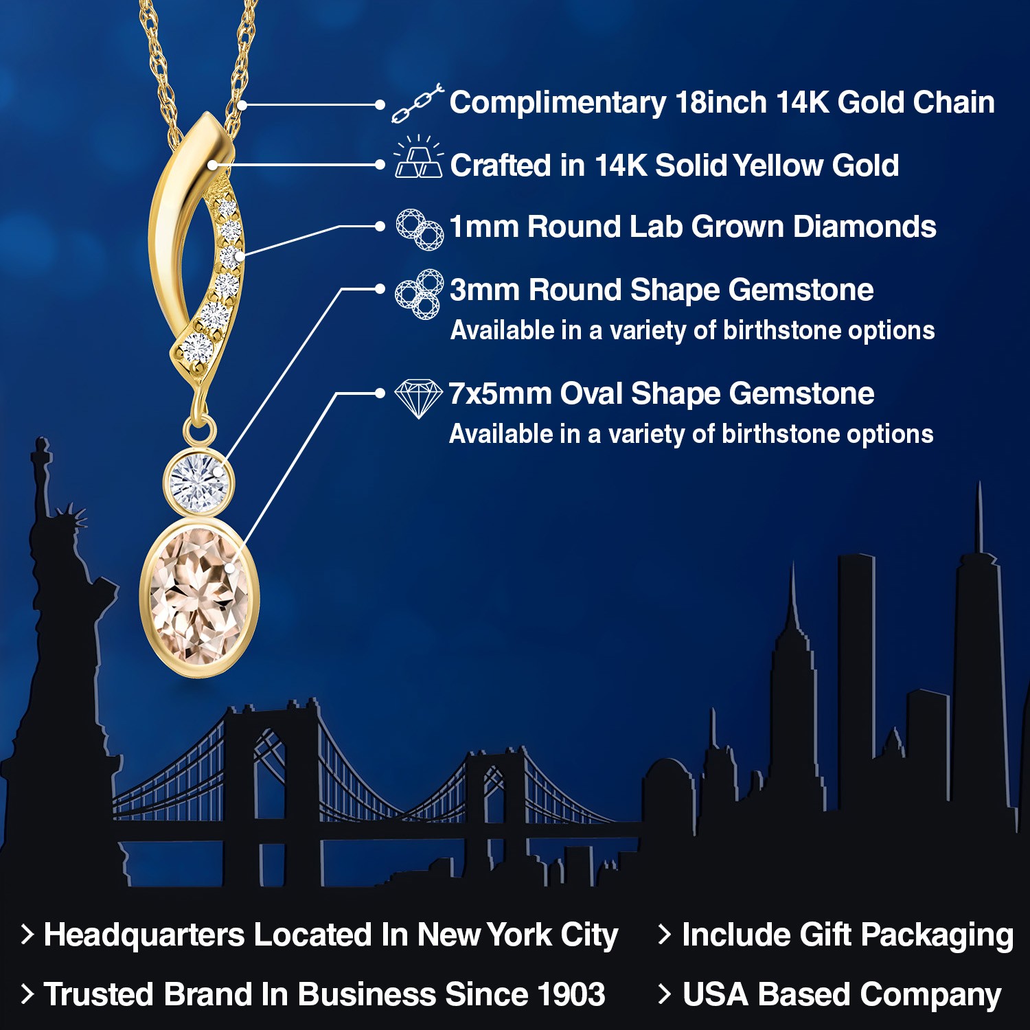 14K Yellow Gold Peach Morganite and White Moissanite and Lab Grown Diamond