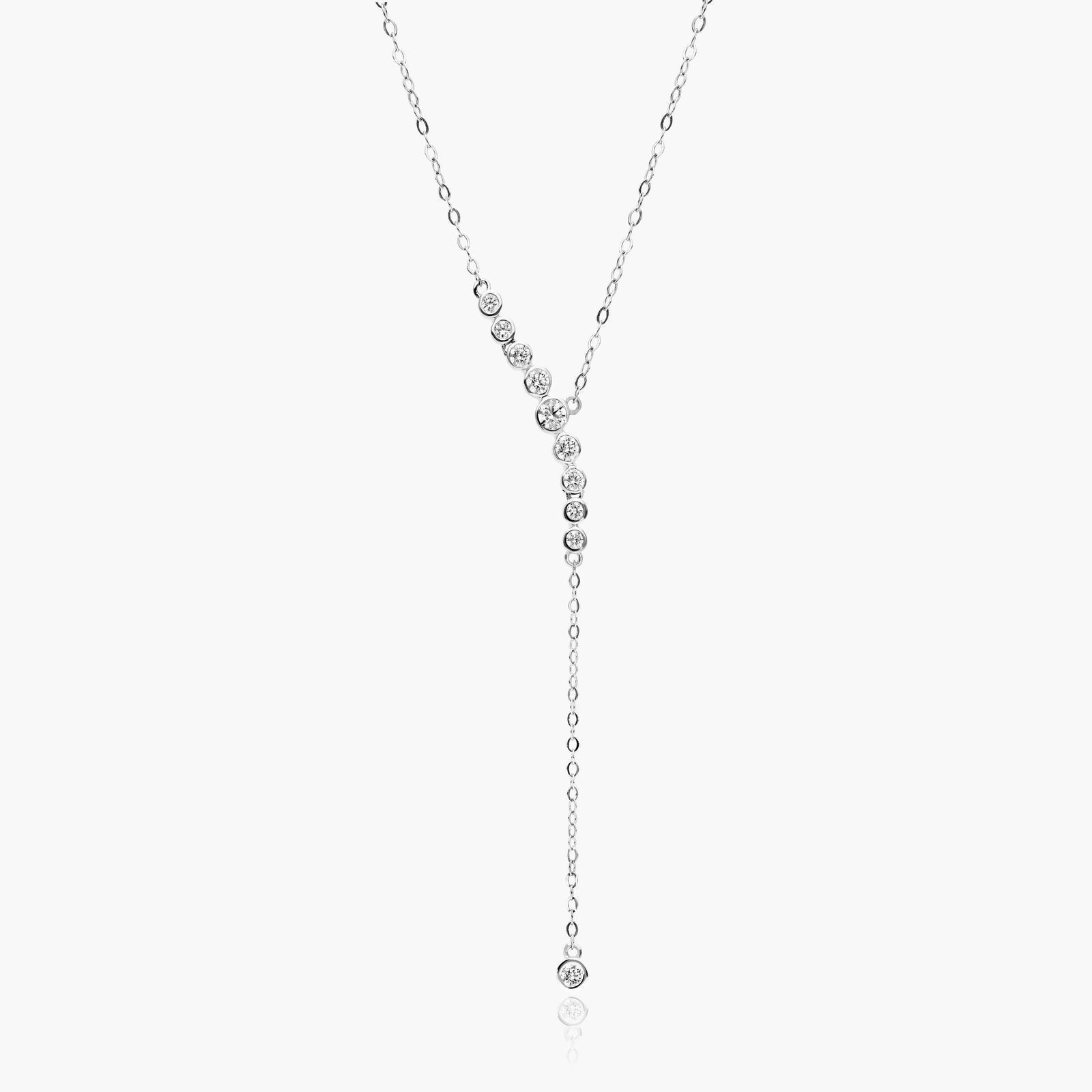 Graduated Simulated Diamond Lariat Necklace In 14K White Gold