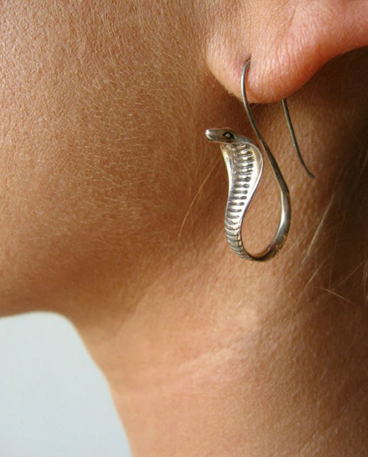 Elegant Silver King Cobra Snake Earrings, Fashion Jewelry Charm Hook Earrings