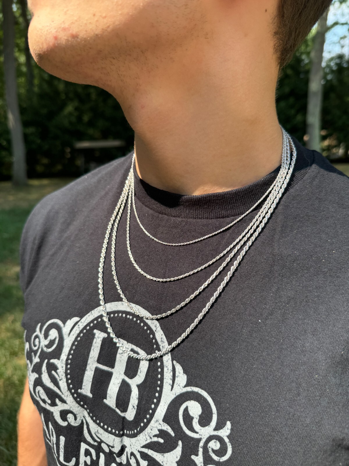 Real Solid 925 Silver W. Rhodium Finish Rope Chain 1.5-6mm Necklace Mens Ladies