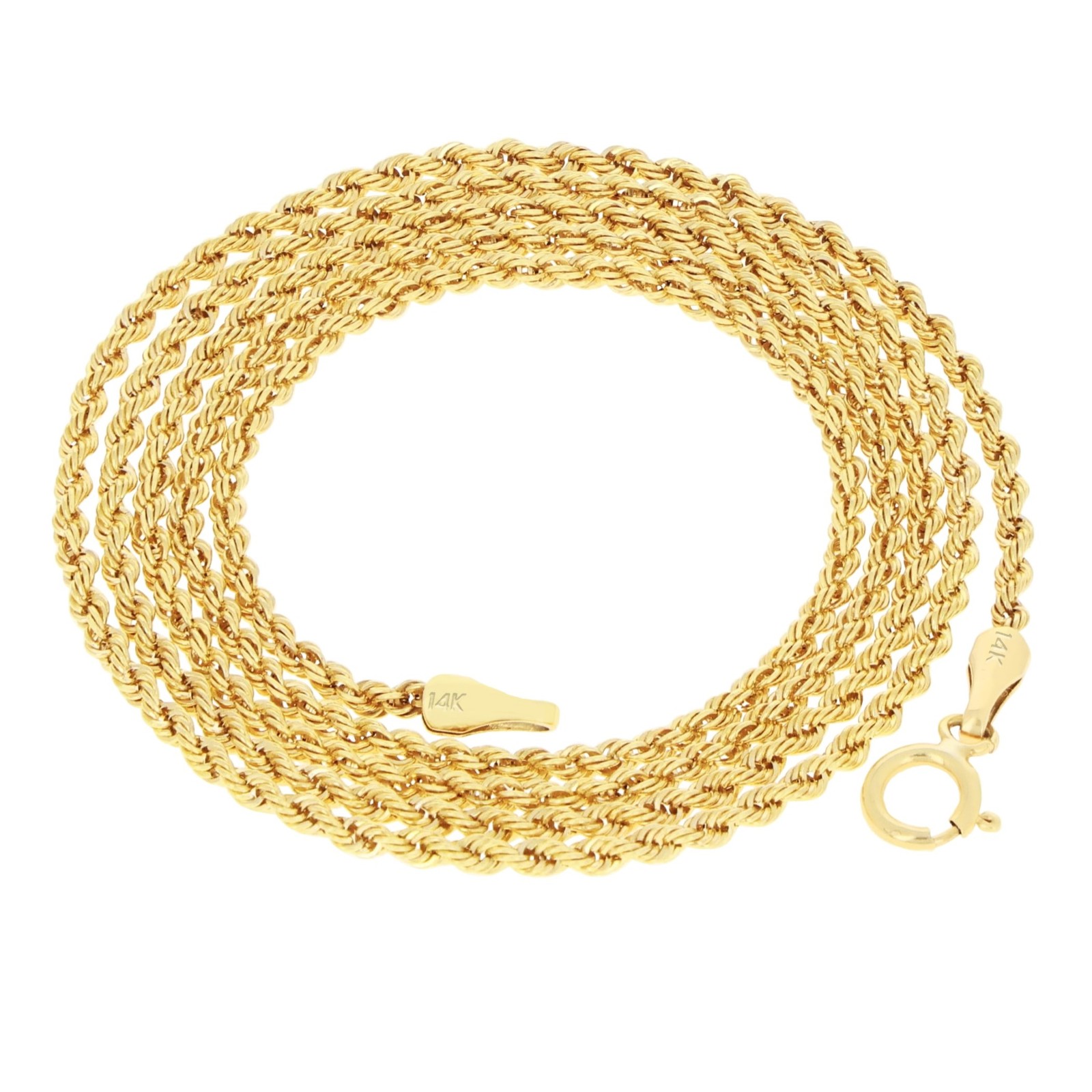 14K Yellow Gold 1mm-4mm Laser Diamond Cut Rope Chain Necklace Men Women 16″- 30″