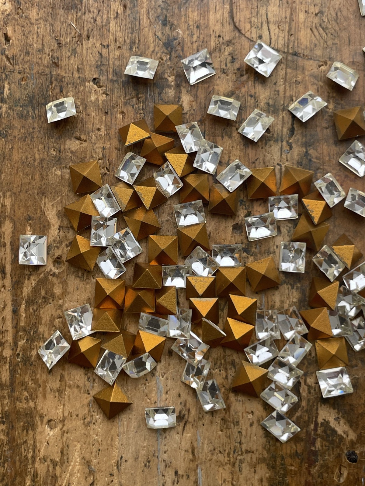 (1 Gross=144) NEW Vintage SWAROVSKI 6mm Crystal Square Faceted Gold Foiled