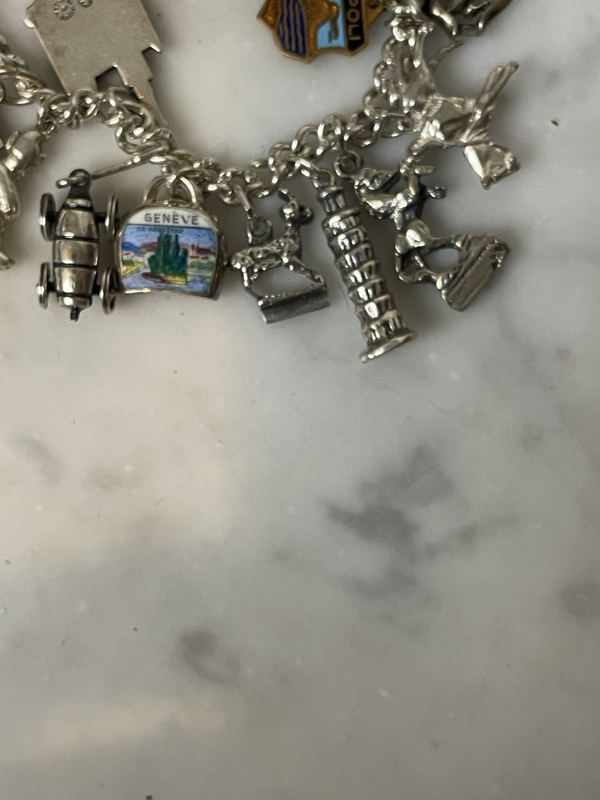 Vintage Charm Bracelet in Silver Euro Travel Theme … Charming see description