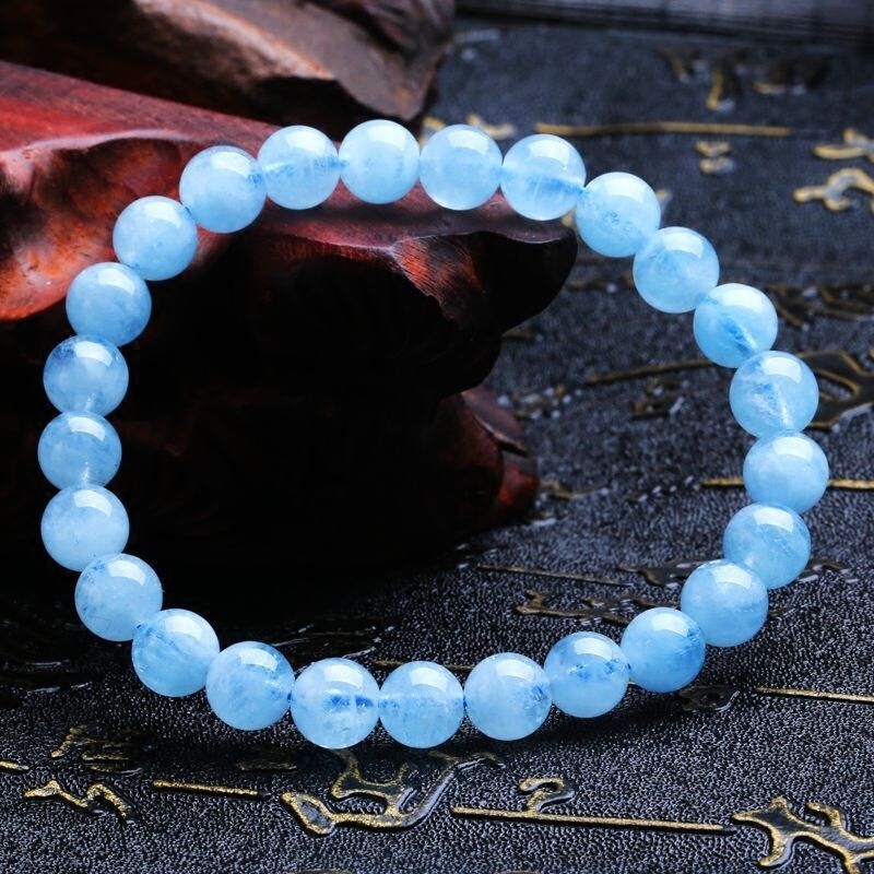 Aquamarine Blue Crystal 8mm Beads Healing Reiki Balance Stretch Women Bracelet