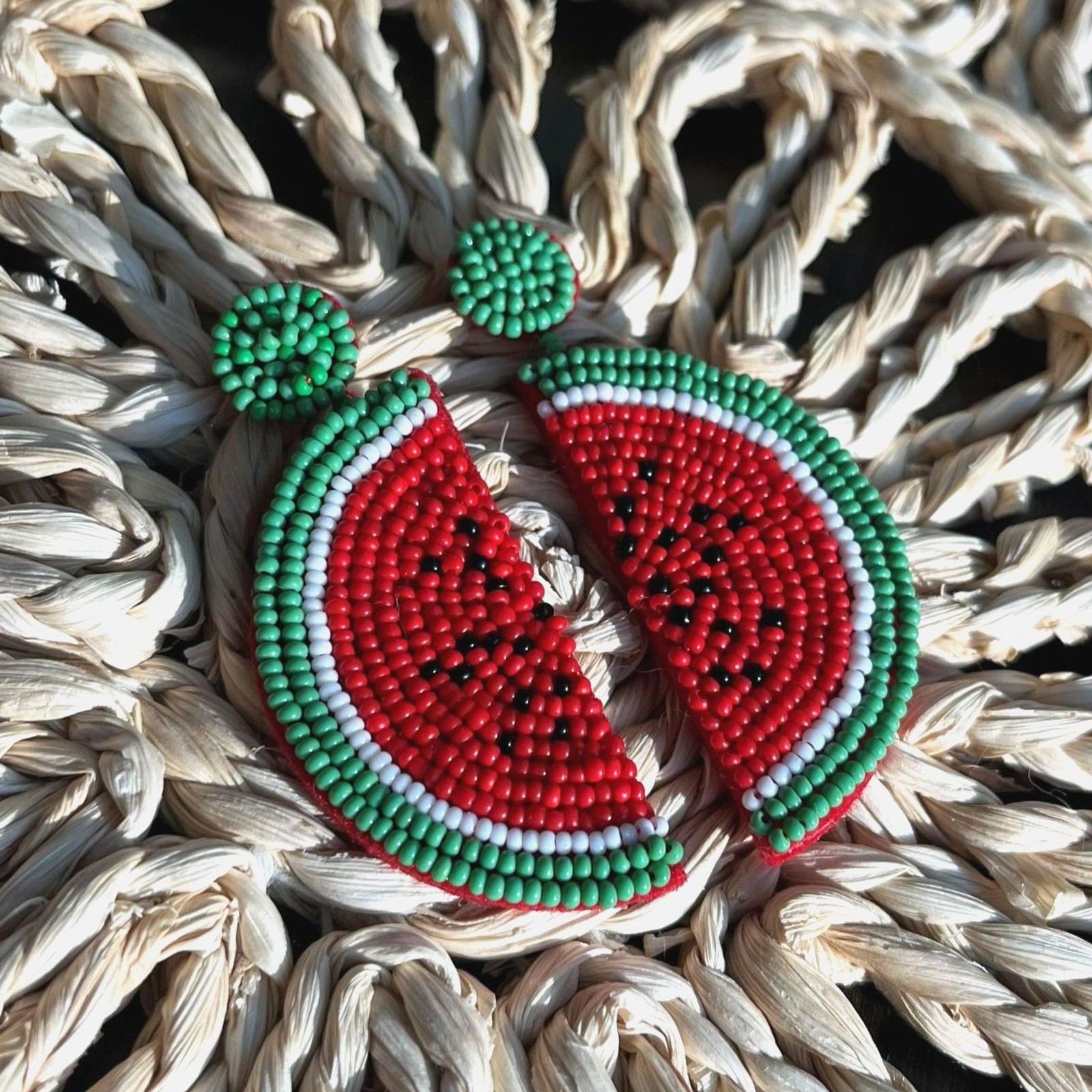 Watermelon Beaded Stud Dangle Earrings