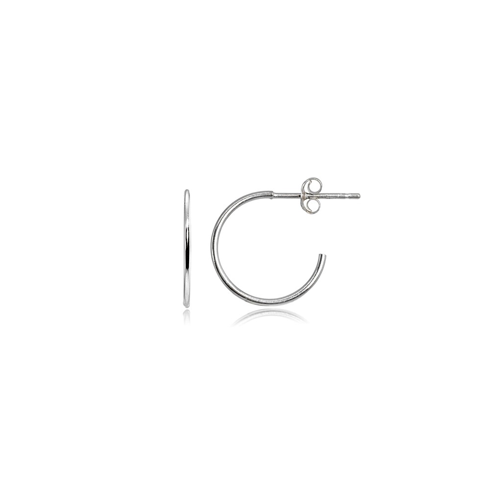 15mm Polished Open 1mm Thin Round Post Sterling Silver C-Hoop Earrings