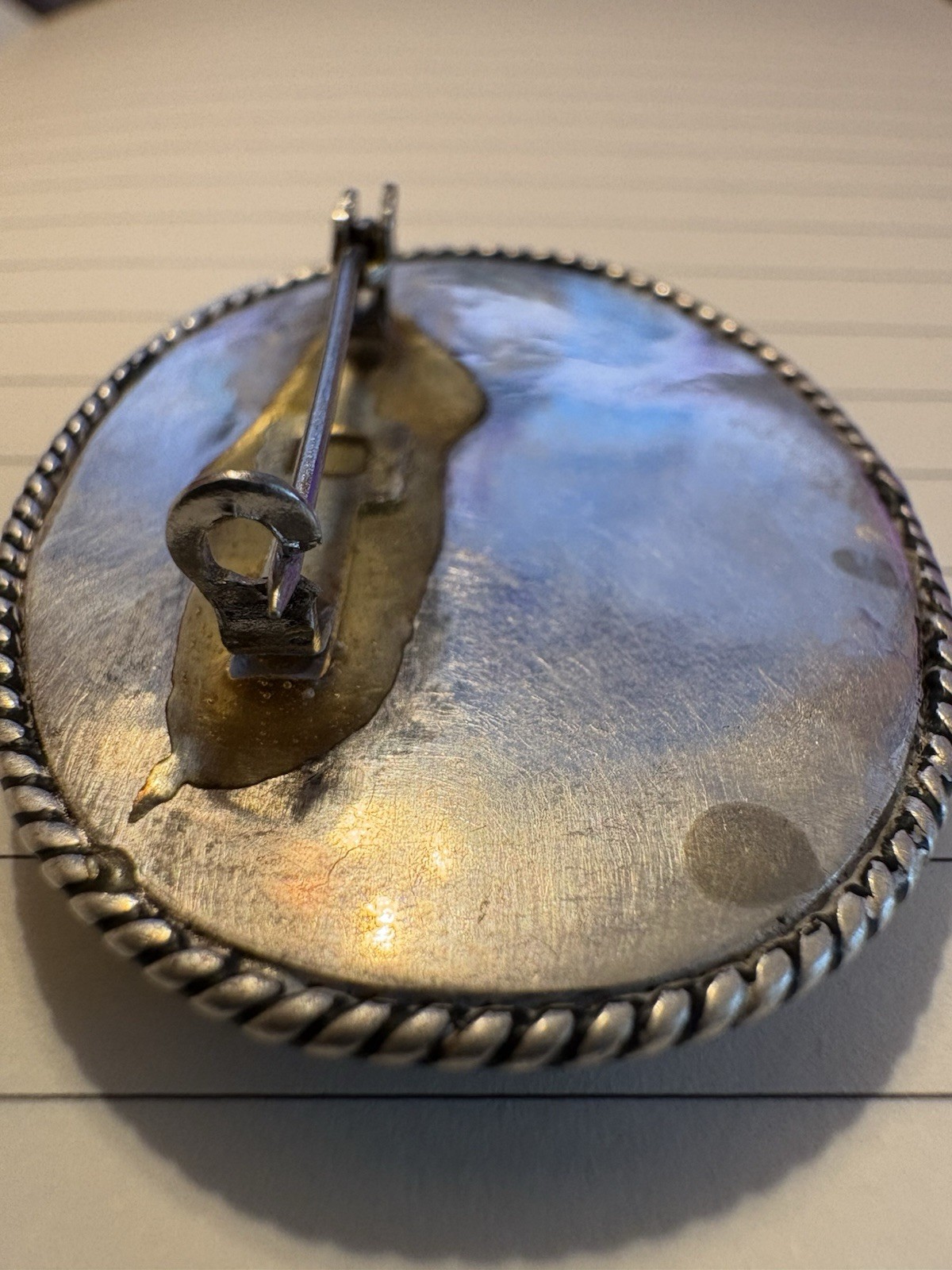 Vintage Mid-Century Owyhee Picture Jasper Brooch – Silver-Tone AS IS