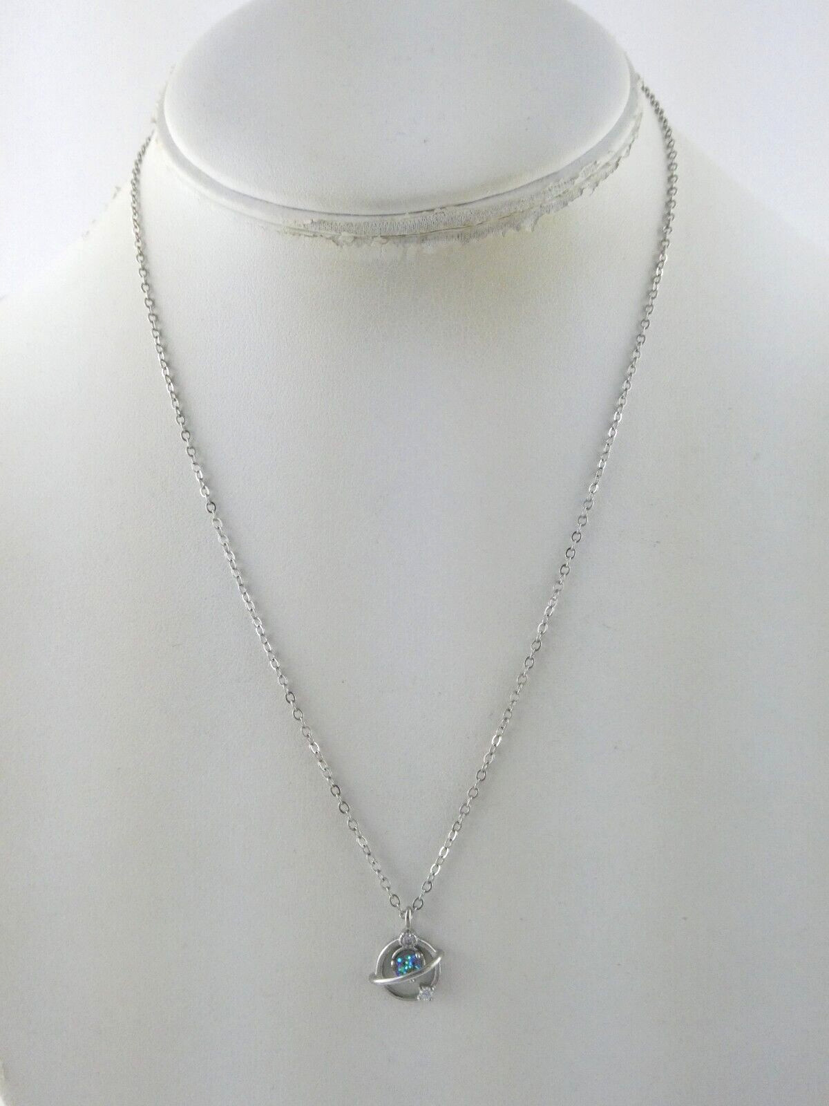Sterling Silver Druzy Gemstone Planet Pendant Necklace 2.1 Grams 17 Inches