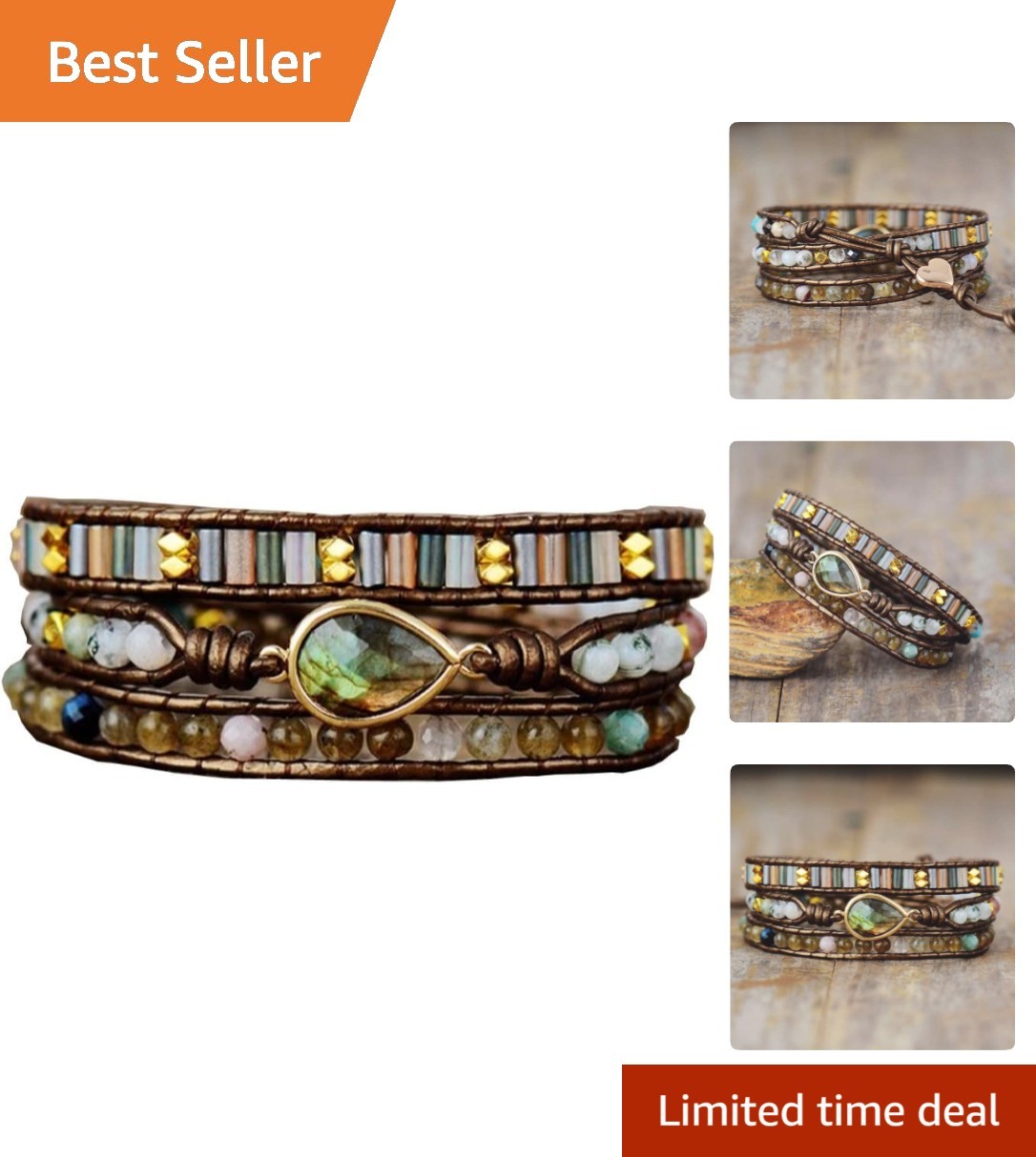 Unique Multi-Color Beaded Wrap Bracelet – Adjustable Turquoise Gemstone Style