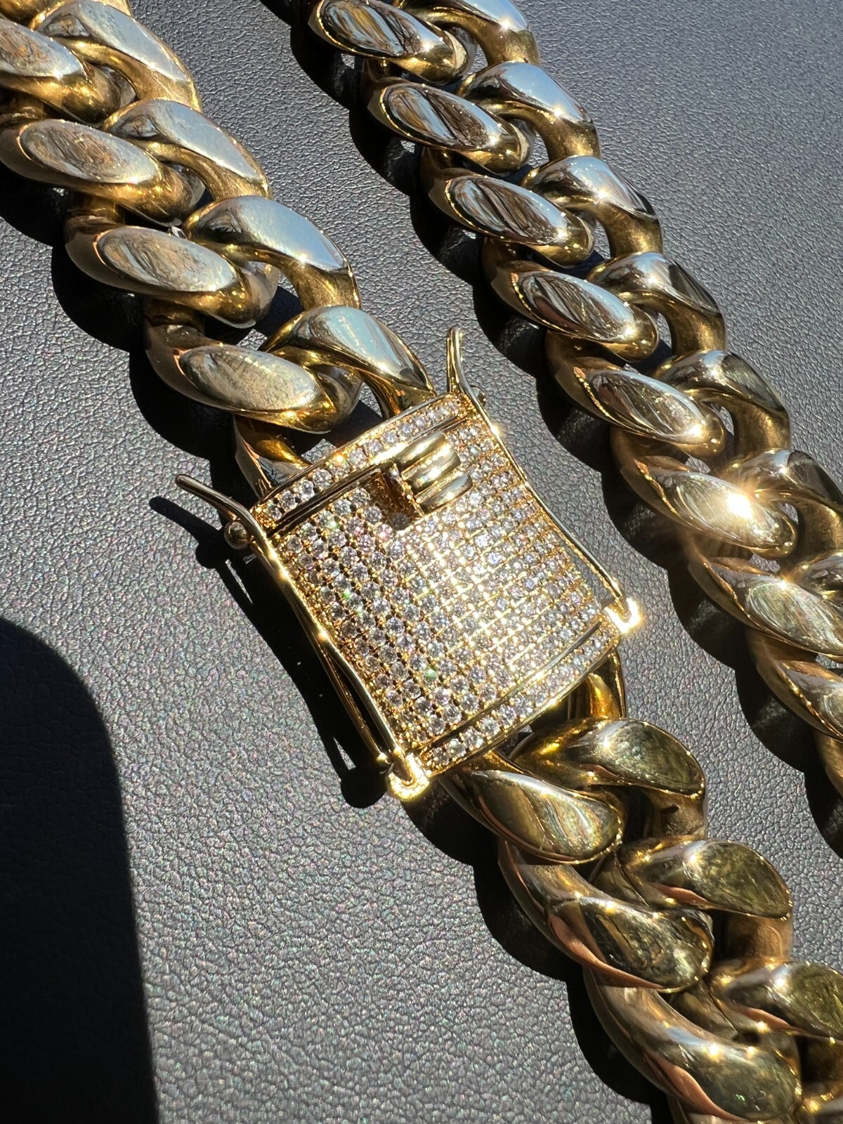 18mm KILO Miami Cuban Chain Bracelet 14k Gold Plated Stainless MOISSANITE Clasp