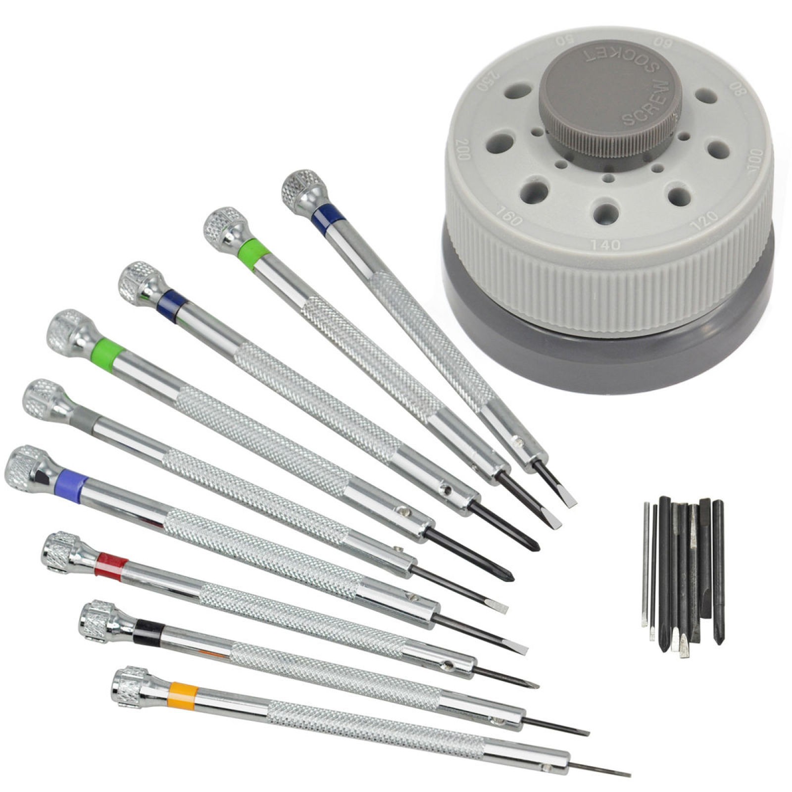 9Pack 0.8-2.0mm Watch Screwdriver Blades Rotating Stand Set Watchmaker Tool F