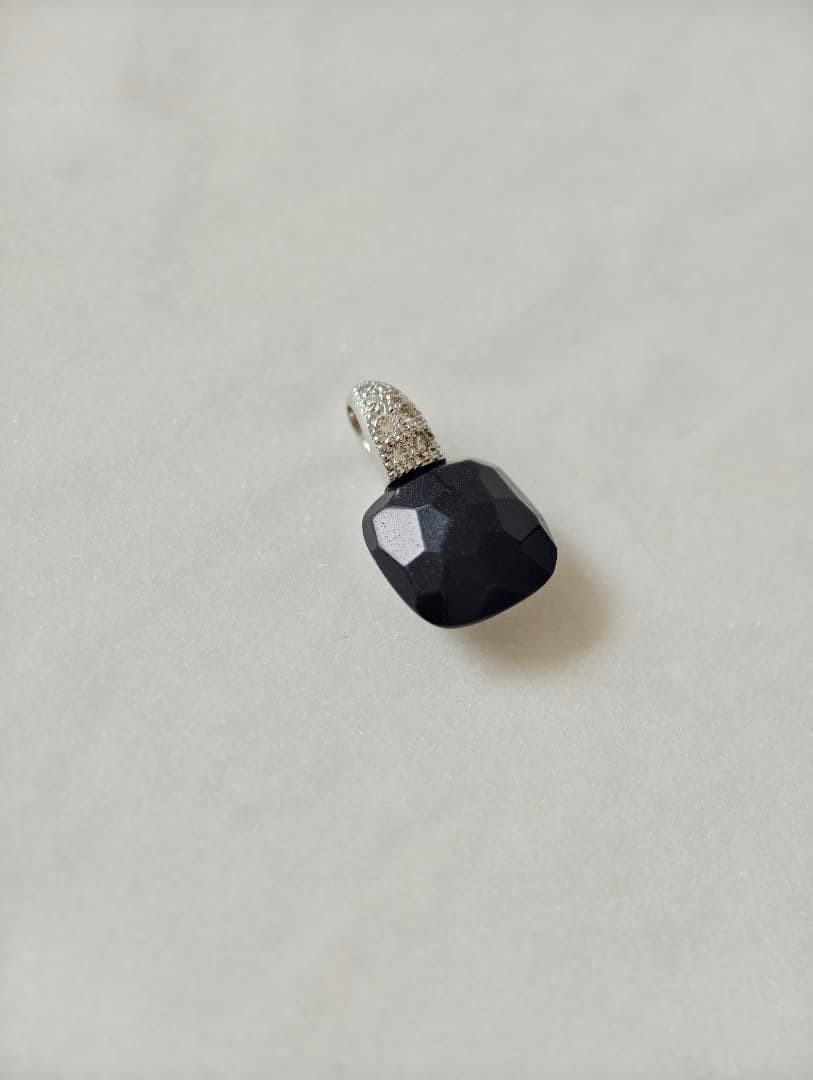 Pomellato Capri Onyx Pendant Top Faceted Black Stone Necklace Charm Italy