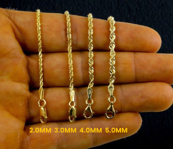 10K Yellow Gold SOLID Rope Bracelet Chain Diamond Cut Men Women 1mm-10mm 7″-9″