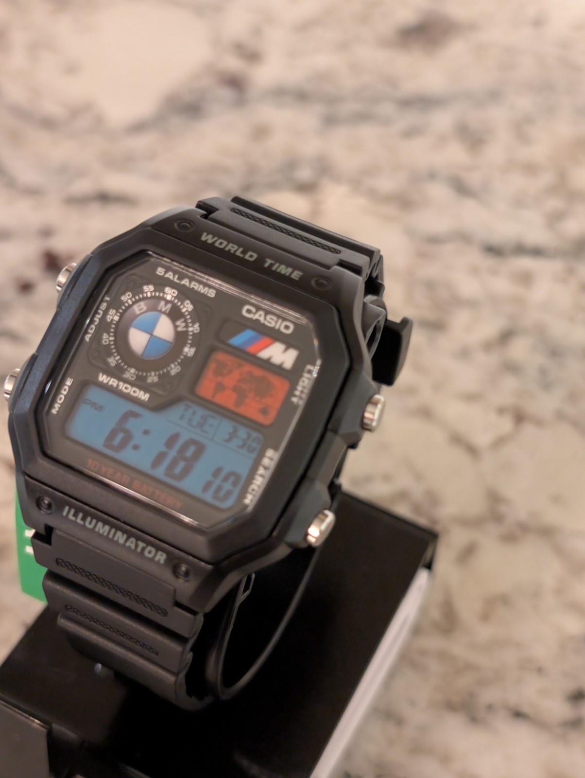 Casio AE1200 Watch, BMW Logos Blue Red Filters | Sports Car